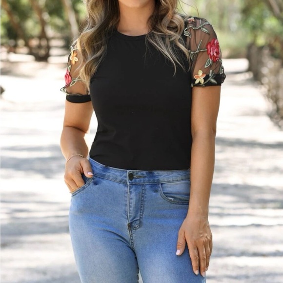 Boho floral mesh puff sleeve blouse - Picture 6 of 11